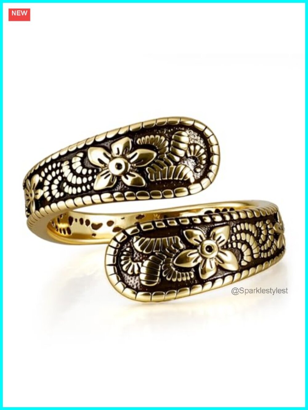 Spoon Ring 14K Gold Plated Adjustable Open Ring Carving Design